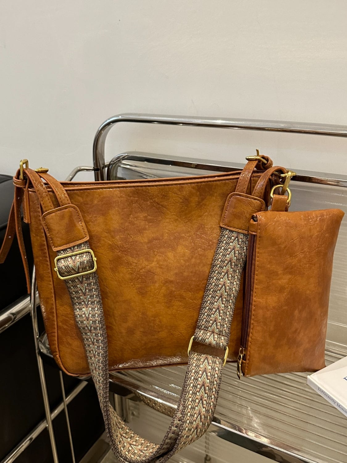 PU Leather Adjustable Strap Crossbody Bag with Pouch - Trendsi