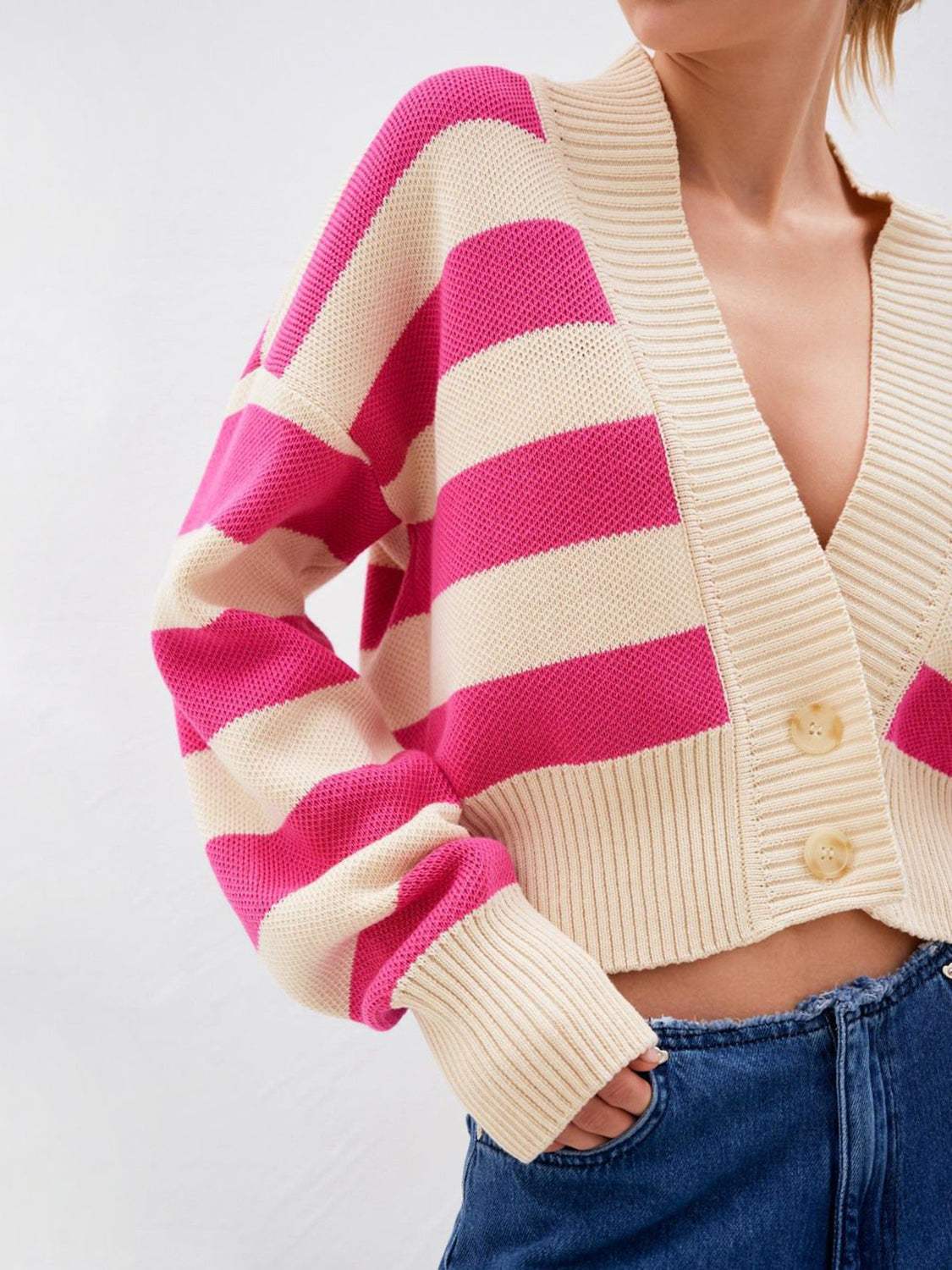 Striped Button Down Drop Shoulder Cardigan - Trendsi - Flyclothing LLC
