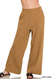 Zenana Cotton Slub Wide Leg Pants - Trendsi - Flyclothing LLC