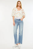 Kancan Mid Rise Frayed Hem Straight Jeans - Trendsi