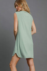 Umgee Round Neck Sleeveless High-Low Curved Hemline Mini Dress - Trendsi - Flyclothing LLC