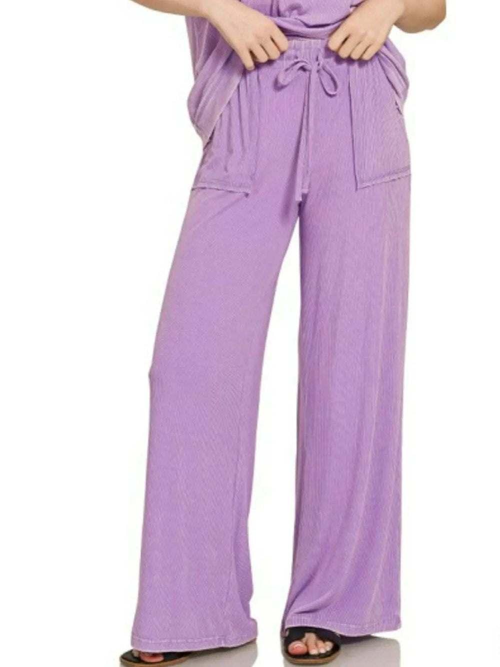 Zenana Ribbed Acid Wash Rayon Top & Pants Set - Trendsi - Flyclothing LLC