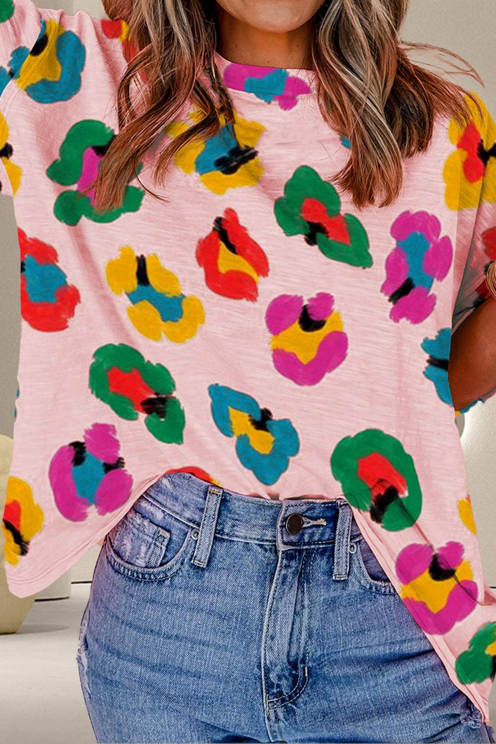 Printed Round Neck Half Sleeve Top - Trendsi - Flyclothing LLC