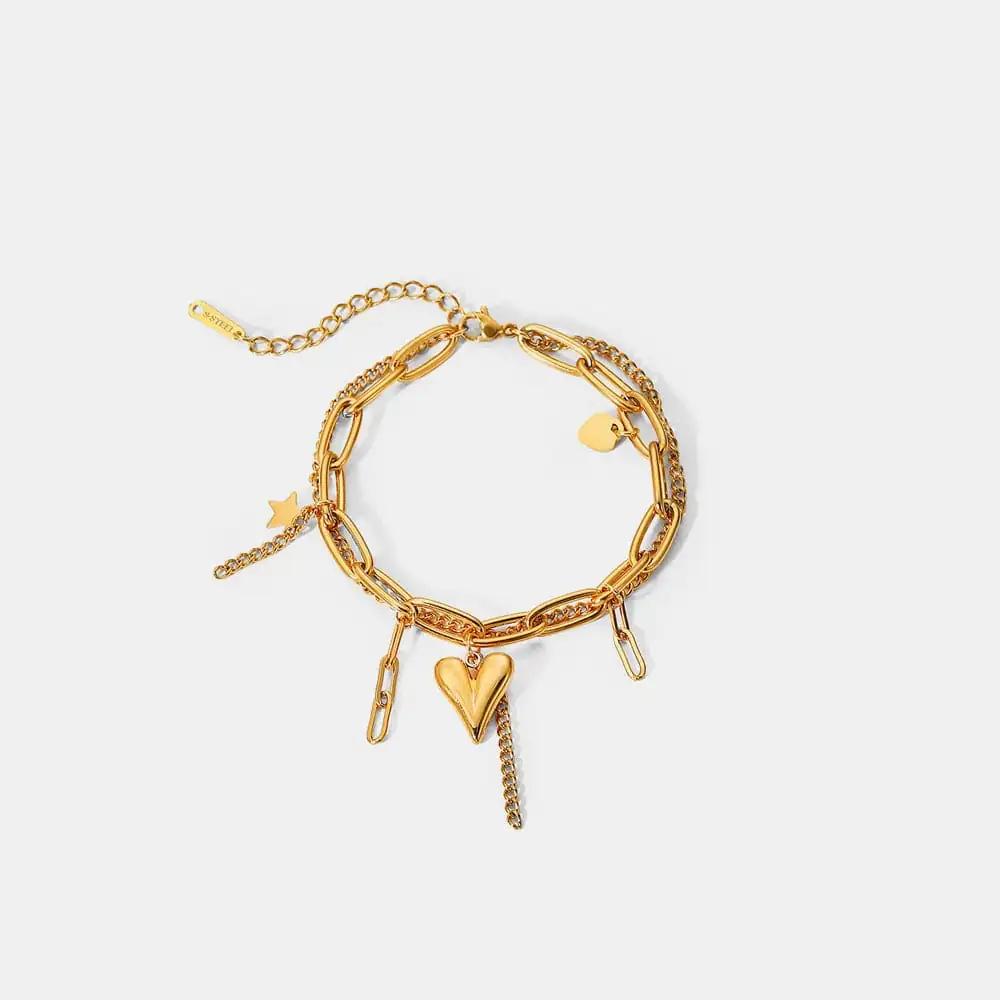 Stainless Steel Double Layered Charm Bracelet - Trendsi