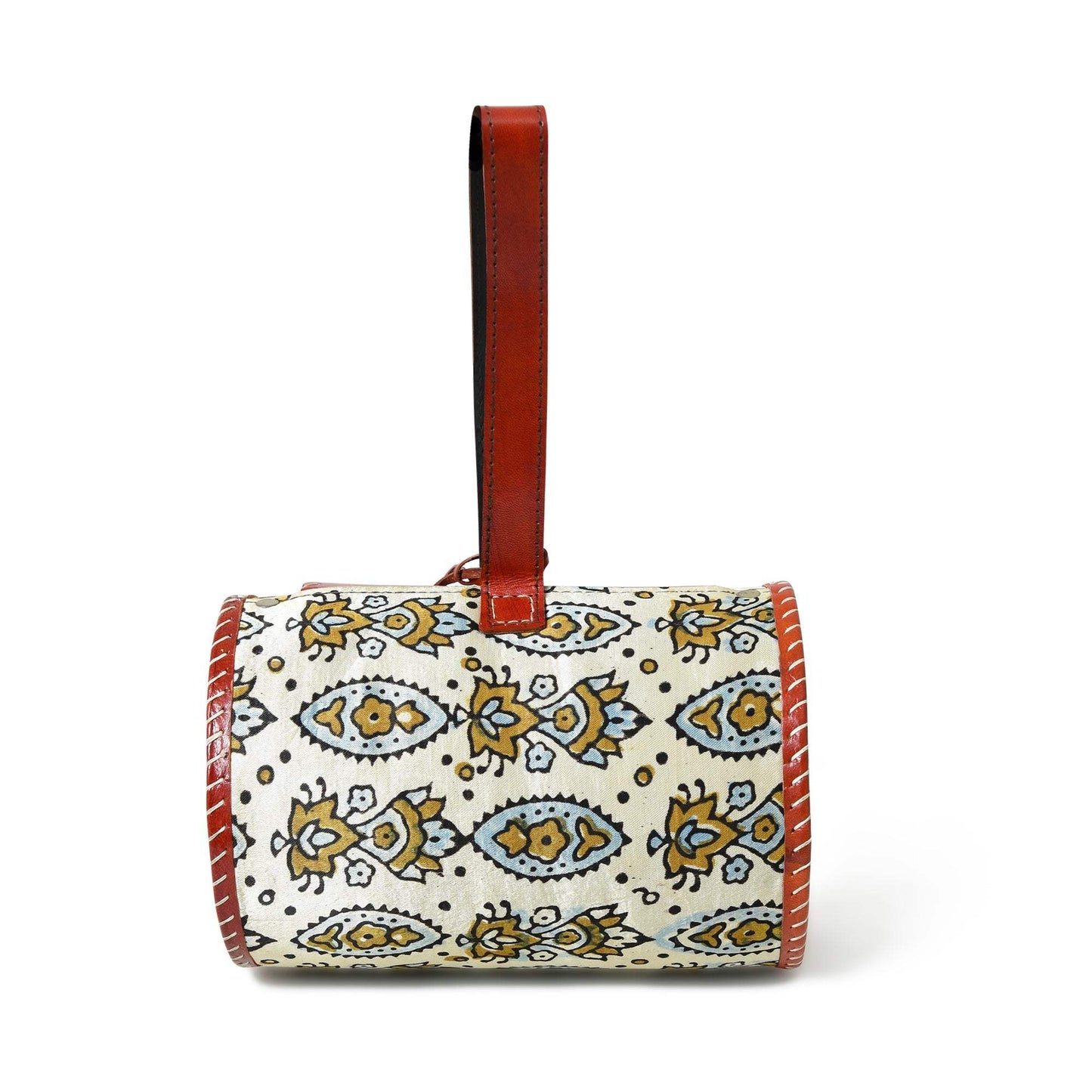 Cylindrical Block Printed Leather Bag - Classy Leather Bags - Flyclothing LLC
