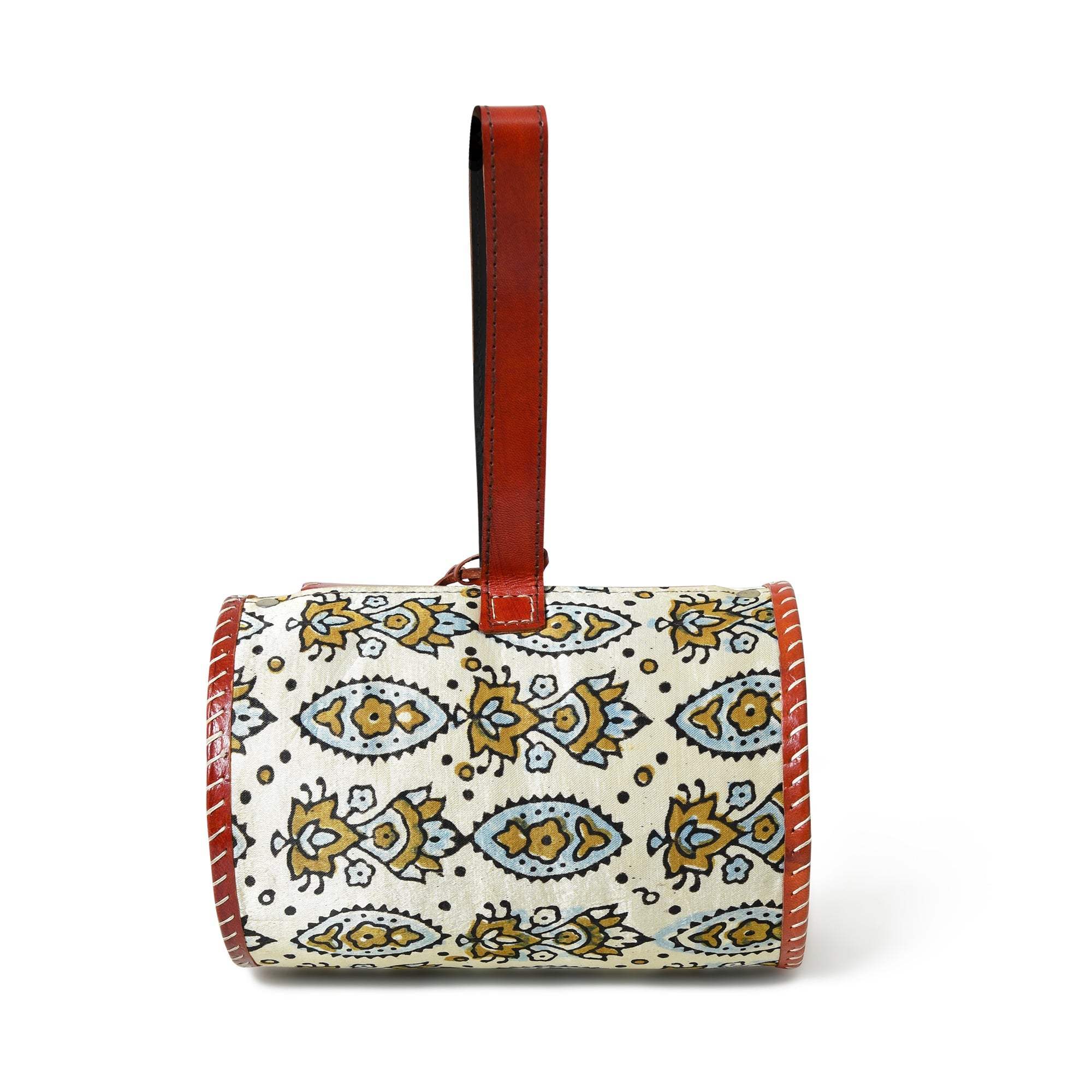 Cylindrical Block Printed Leather Bag - Classy Leather Bags - Flyclothing LLC
