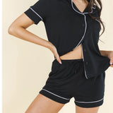 The Threat Level Midnight | Black SleepDeep™ Button Down Short Pajama Set - Shinesty - Flyclothing LLC