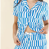 The Hamptons | Blue Mosaic Stripe SleepDeep™ Button Down Short Pajama Set - Shinesty - Flyclothing LLC