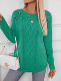 Decorative Button Round Neck Raglan Sleeve Sweater - Trendsi