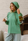 BiBi Plaid With Stripes Mix Match French Terry Hoodie - Trendsi