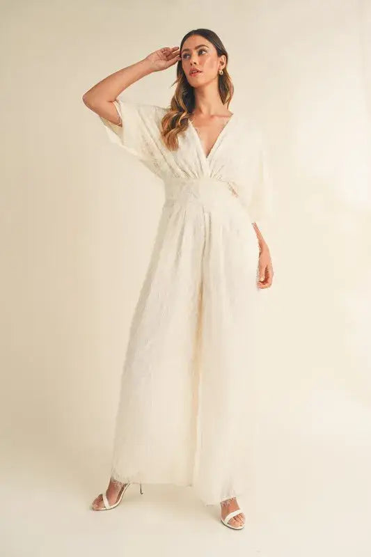 MABLE Fluffy Deep V Neck Wide Leg Jumpsuit - Trendsi - Flyclothing LLC