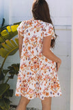 Printed Tie Neck Cap Sleeve Mini Dress - Trendsi