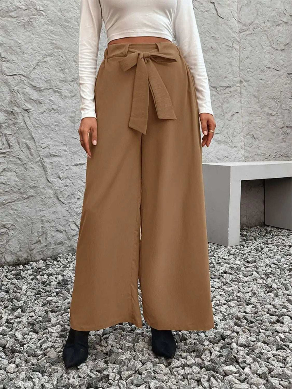 Tied High Waist Wide Leg Pants - Trendsi - Flyclothing LLC