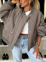 Baseball Collar Snap Down Long Sleeve Jacket - Trendsi - Flyclothing LLC