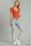 Umgee 5-Pockets Distressed Detail Stretch Denim Skinny Jeans with Unfinished Hem - Trendsi - Flyclothing LLC