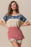 BiBi American Flag Theme Short Sleeve T-Shirt - Trendsi - Flyclothing LLC