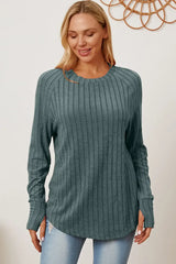 Basic Bae Full Size Ribbed Thumbhole Sleeve T-Shirt - ShopBasicbae - Flyclothing LLC