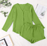 Notched Long Sleeve Top and Shorts Set - Trendsi - Flyclothing LLC