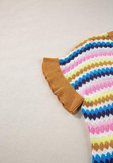 Contrast Round Neck Short Sleeve Sweater - Trendsi - Flyclothing LLC