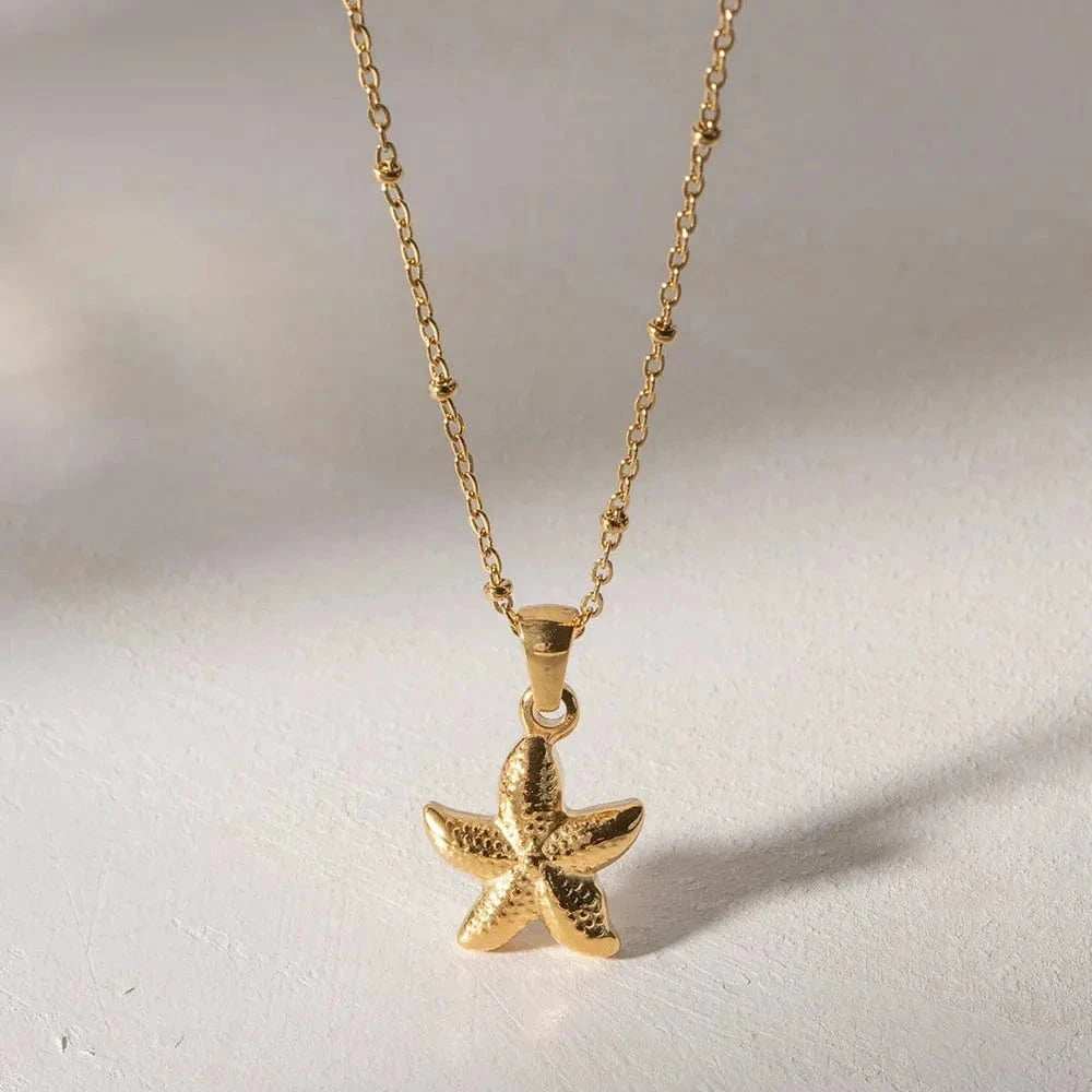 18K Gold Plated Starfish Pendant Necklace - Trendsi - Flyclothing LLC