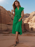Tied Notched Cap Sleeve Dress Trendsi