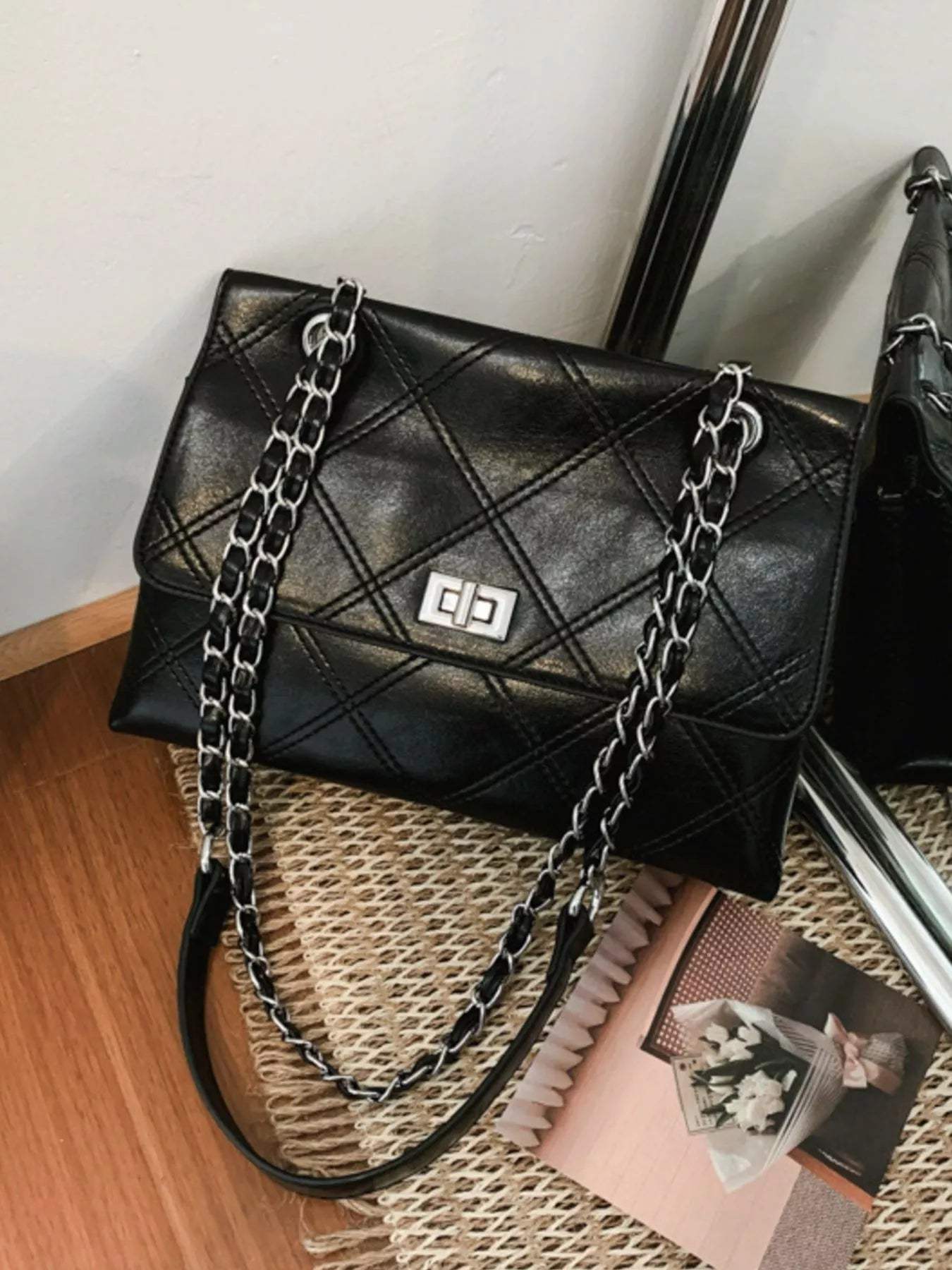 Quilted Chain Shoulder Bag - Trendsi - Flyclothing LLC
