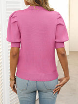 Mandy Mock Neck Puff Sleeve Sweater - Trendsi - Flyclothing LLC