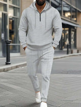 Men's Full Size Waffle-Knit Half Zipper Hoodie and Pants Set Plus Size - Trendsi - Flyclothing LLC