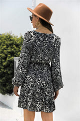 Animal Print Round Neck Balloon Sleeve Mini Dress - Trendsi - Flyclothing LLC