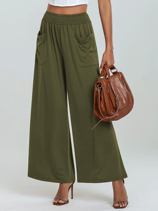 Pocketed Elastic Waist Wide Leg Pants - Trendsi
