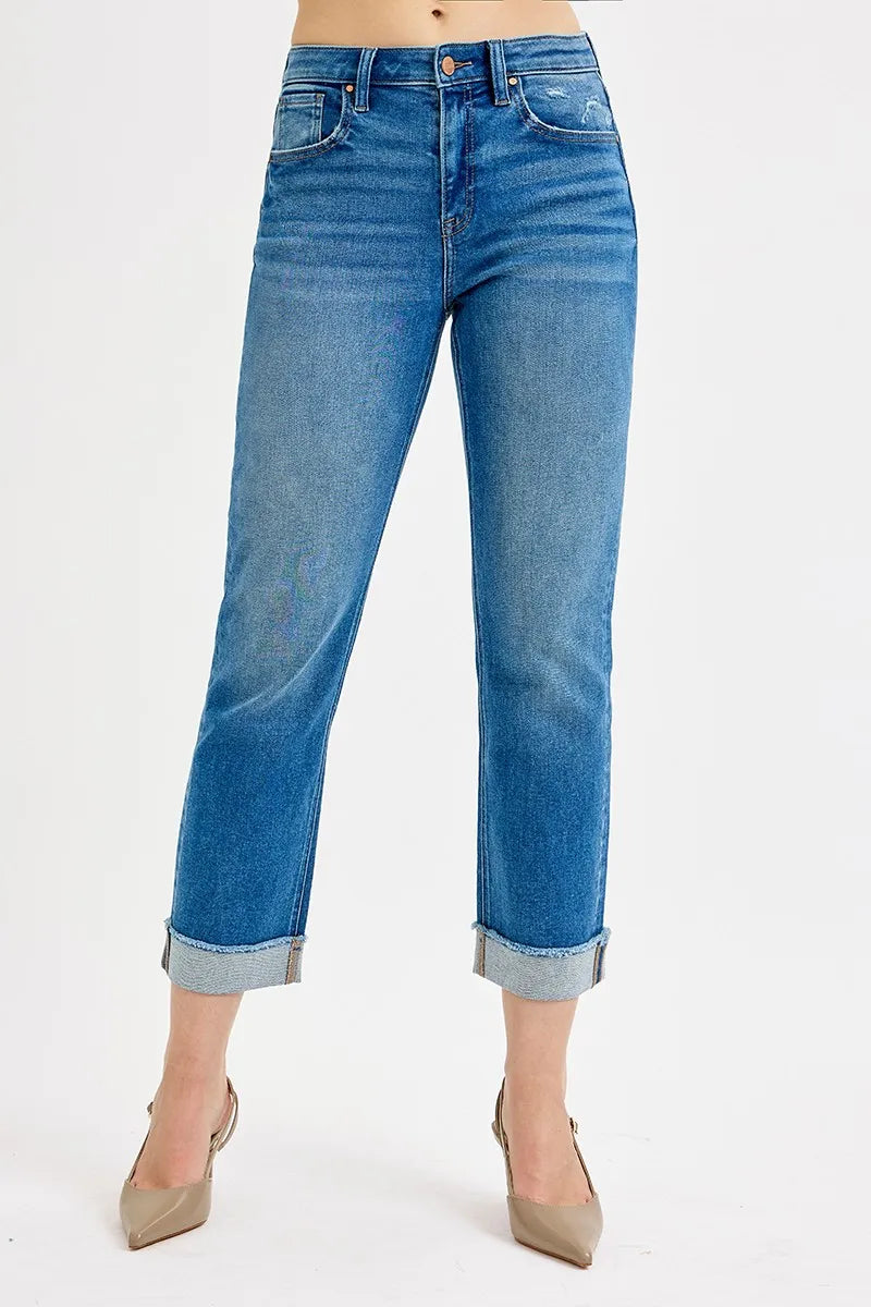 RISEN Full Size High Rise Boyfriend Fit Ankle Jeans Plus SIze - Trendsi