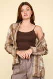 VERY J Contrast Plaid Raw Detail Shirt - Trendsi
