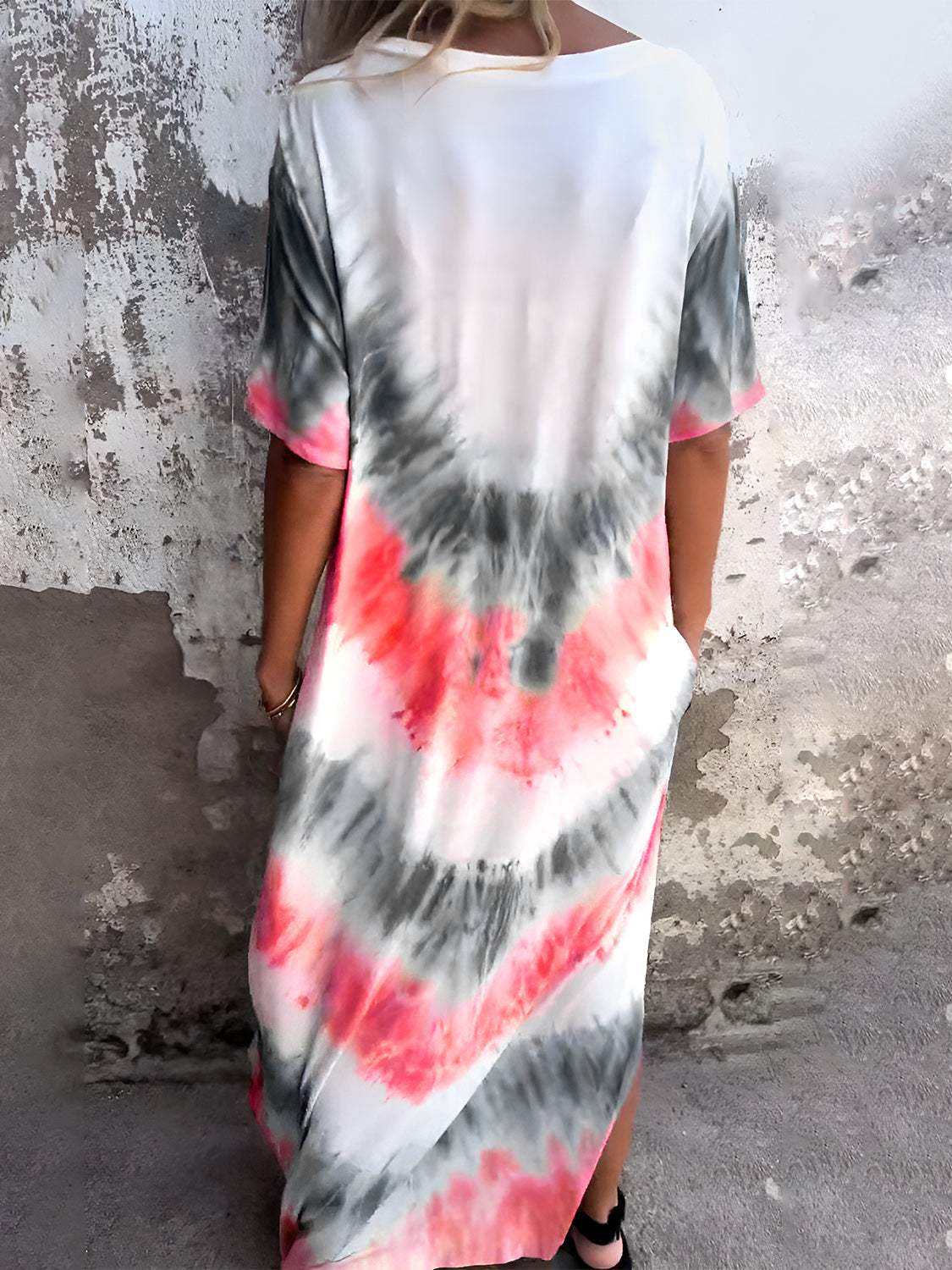 Full Size Pocketed Tie-Dye Short Sleeve Dress - Trendsi - Flyclothing LLC