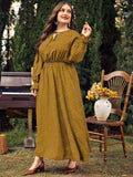 Plus Size Ruffled Polka Dot Long Sleeve Midi Dress - Trendsi - Flyclothing LLC