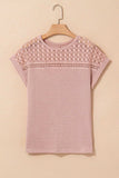 Lace Patchwork Waffle Short Sleeve Knit Top - Trendsi - Flyclothing LLC