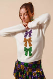 SO ME Mardi Gras Sequins Bow Ribbon Embellished Sweater - Trendsi - Flyclothing LLC