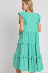 Umgee Full Size Ruffle Tiered Cap Sleeve Midi Dress Plus Size - Trendsi - Flyclothing LLC