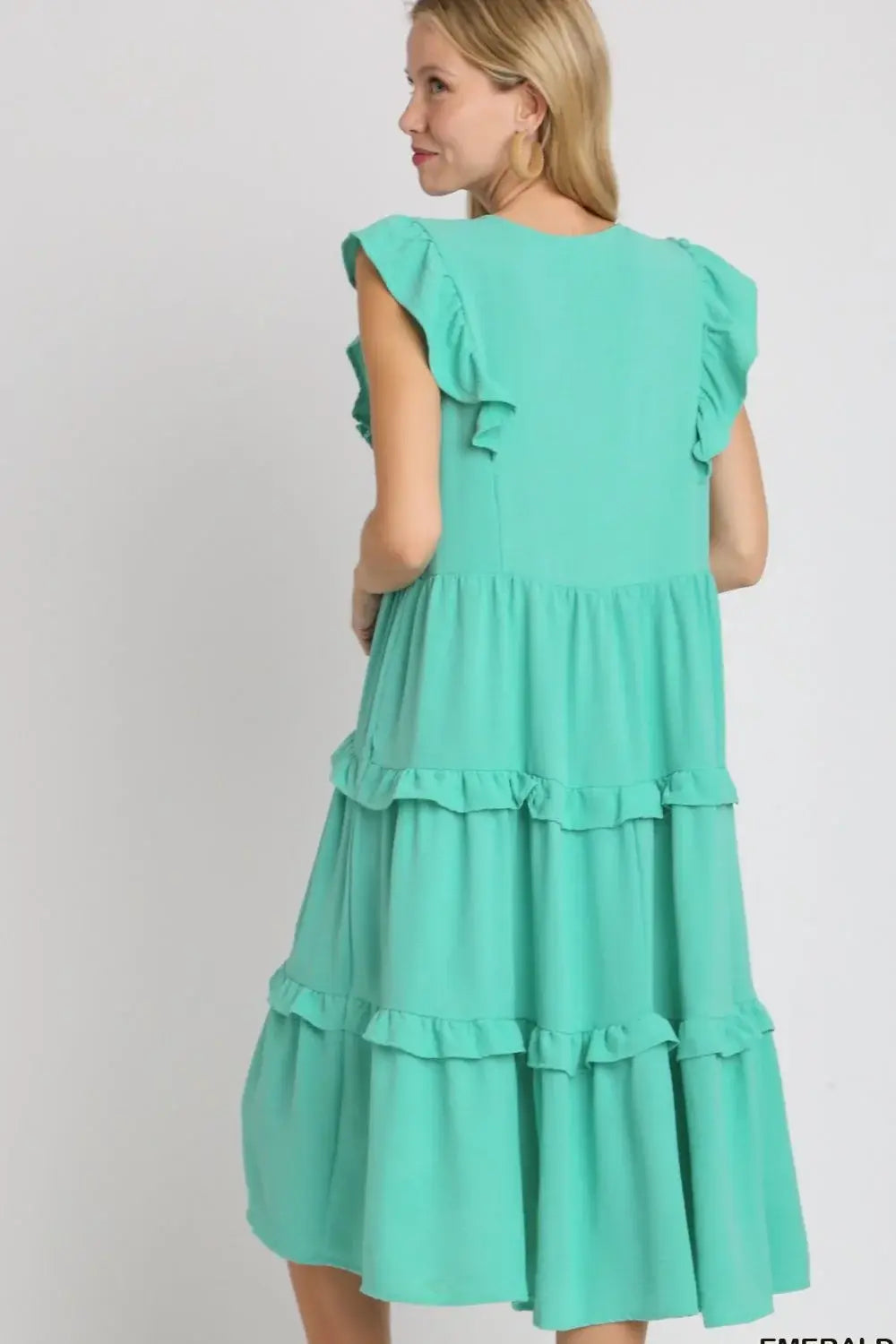 Umgee Full Size Ruffle Tiered Cap Sleeve Midi Dress Plus Size - Trendsi - Flyclothing LLC