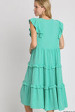 Umgee Full Size Ruffle Tiered Cap Sleeve Midi Dress Plus Size - Trendsi