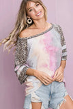 BiBi Tiedye French Terry with Leopard Sleeve Top - Trendsi - Flyclothing LLC
