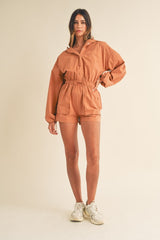 Mable Snap Down Long Sleeve Hooded Romper - Trendsi