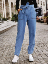 Tied Straight Jeans with Pockets - Trendsi - Flyclothing LLC
