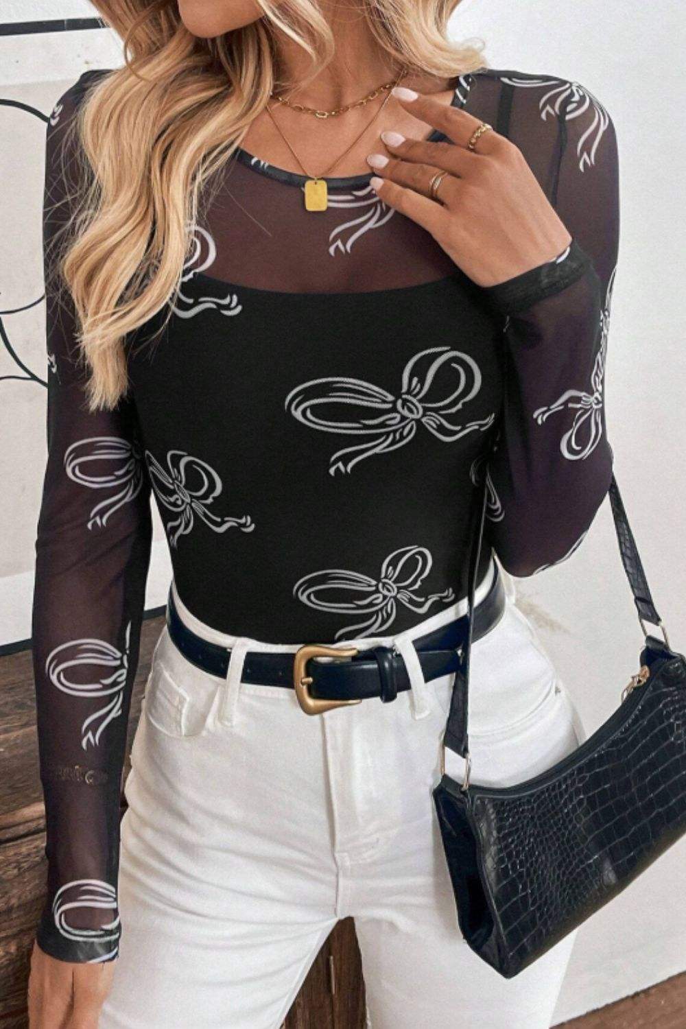 Bow Round Neck Long Sleeve Top - Trendsi - Flyclothing LLC