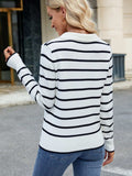 Striped Johnny Collar Long Sleeve Sweater - Trendsi - Flyclothing LLC