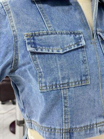 Johnny Collar Short Sleeve Top and Skort Denim Set - Trendsi - Flyclothing LLC