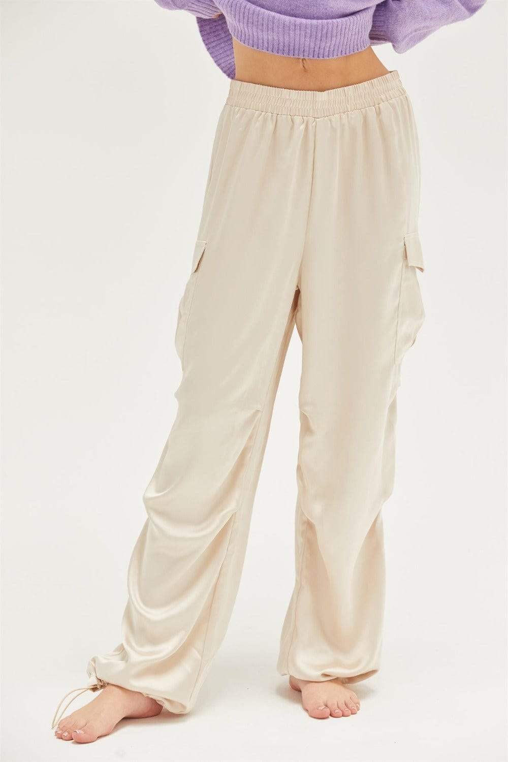 HYFVE Approach Satin Drawstring Hem Cargo Pants - Trendsi - Flyclothing LLC