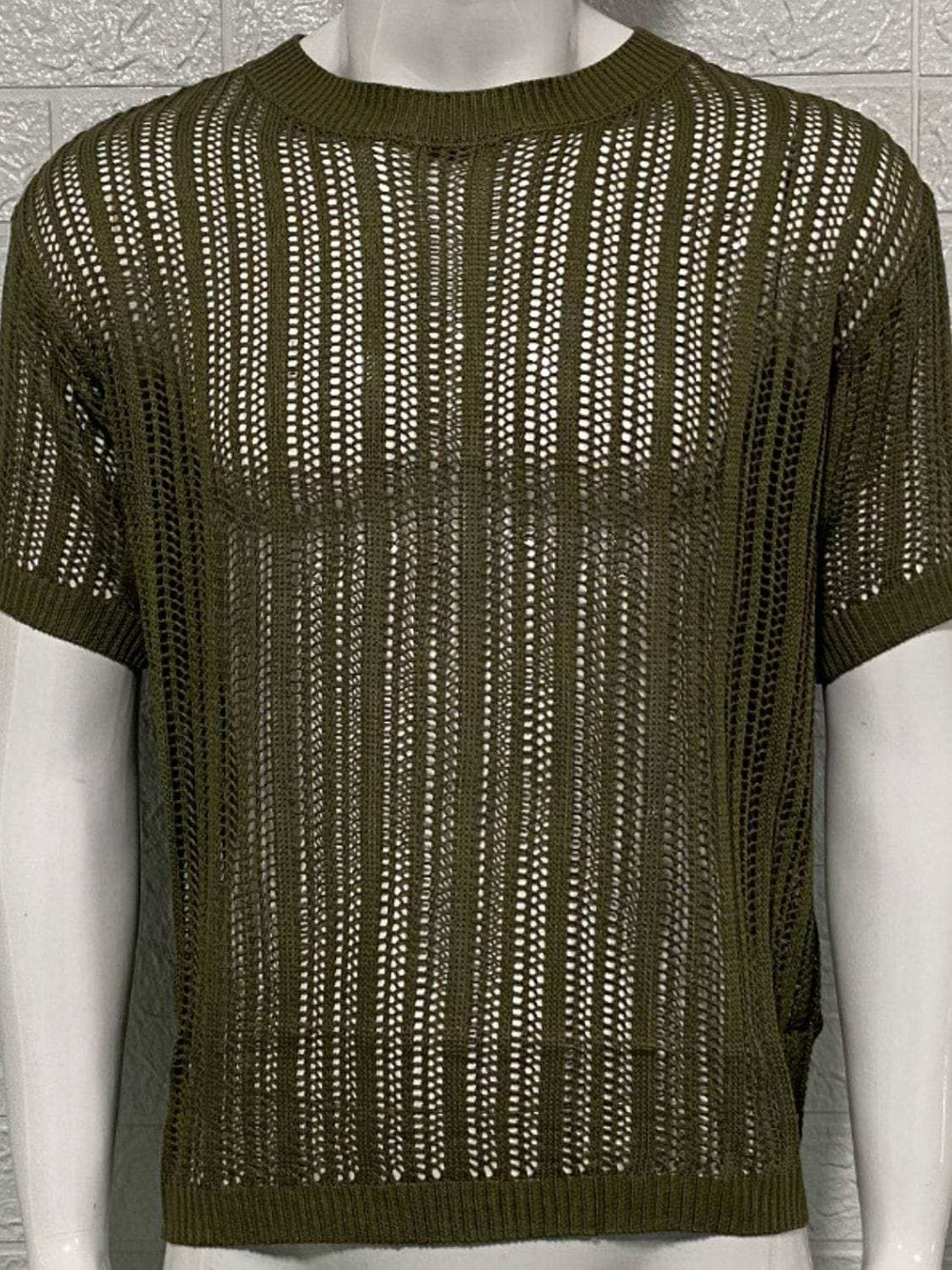 Men's Openwork Round Neck Knit T-Shirt - Trendsi - Flyclothing LLC