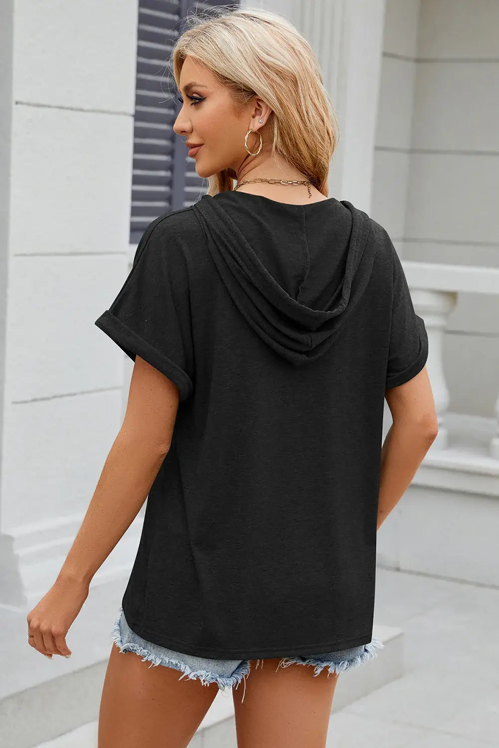 Florira Hooded Short Sleeve T-Shirt - Trendsi - Flyclothing LLC