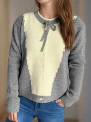 Contrast Button Down Long Sleeve Cardigan - Trendsi