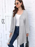 Cable-Knit Open Front Long Sleeve Cardigan - Trendsi - Flyclothing LLC
